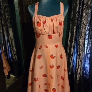 Pink Strawberry Print Sleeveless Dress